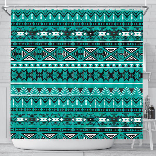 Light Green Teal Boho Aztec Shower Curtain