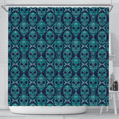 Green Skulls Pattern Shower Curtain