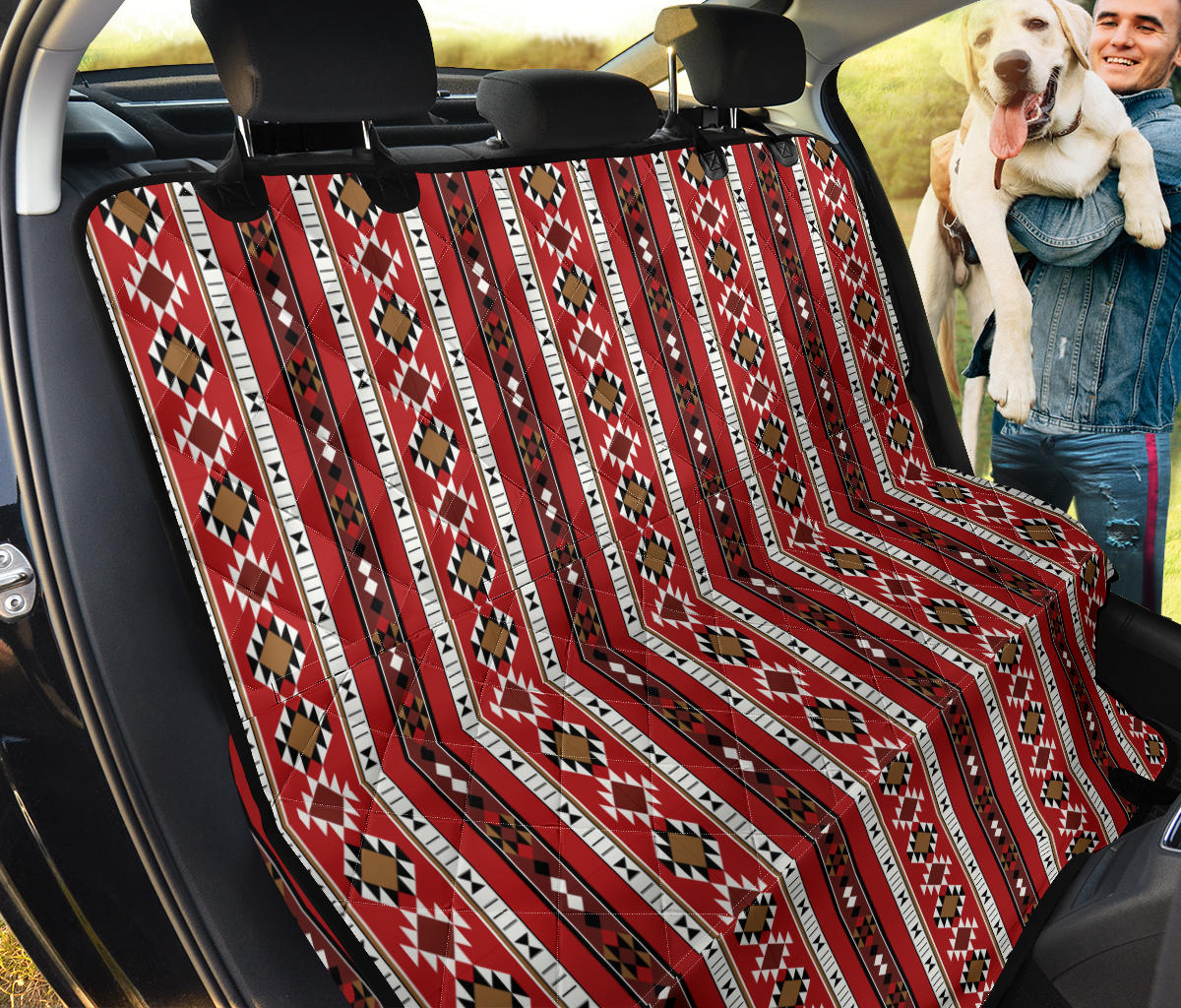 Red Ethnic Stripes Car Back Seat Pet Cover