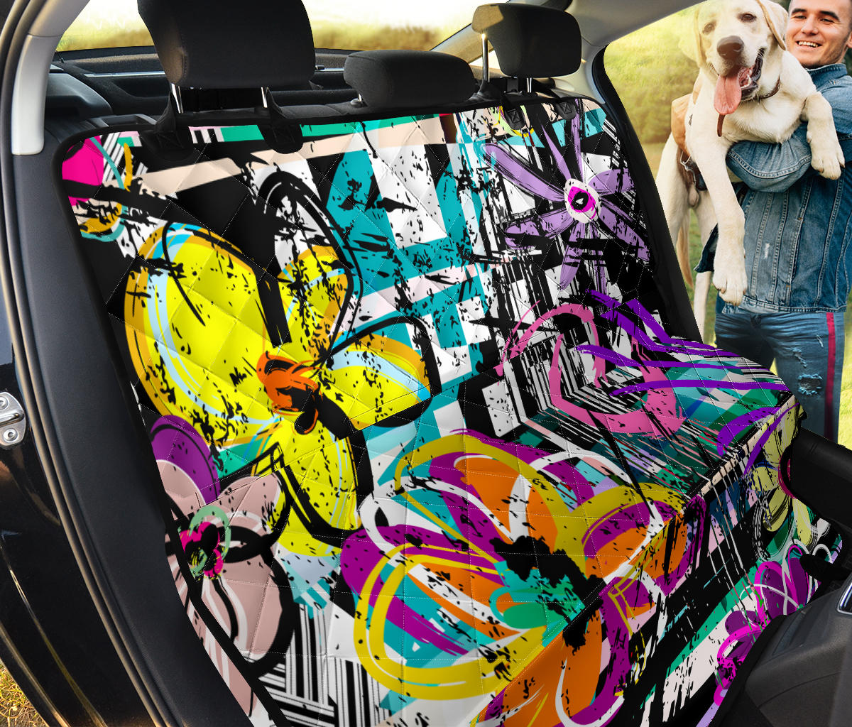Colorful Floral Abstract Car Back Seat Pet Cover