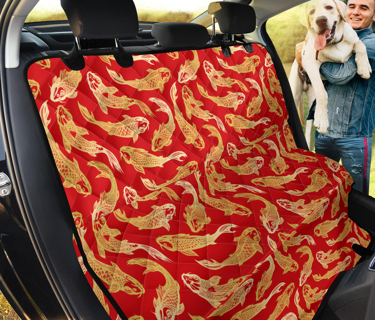 Red Oriental Fish Car Back Seat Pet Cover
