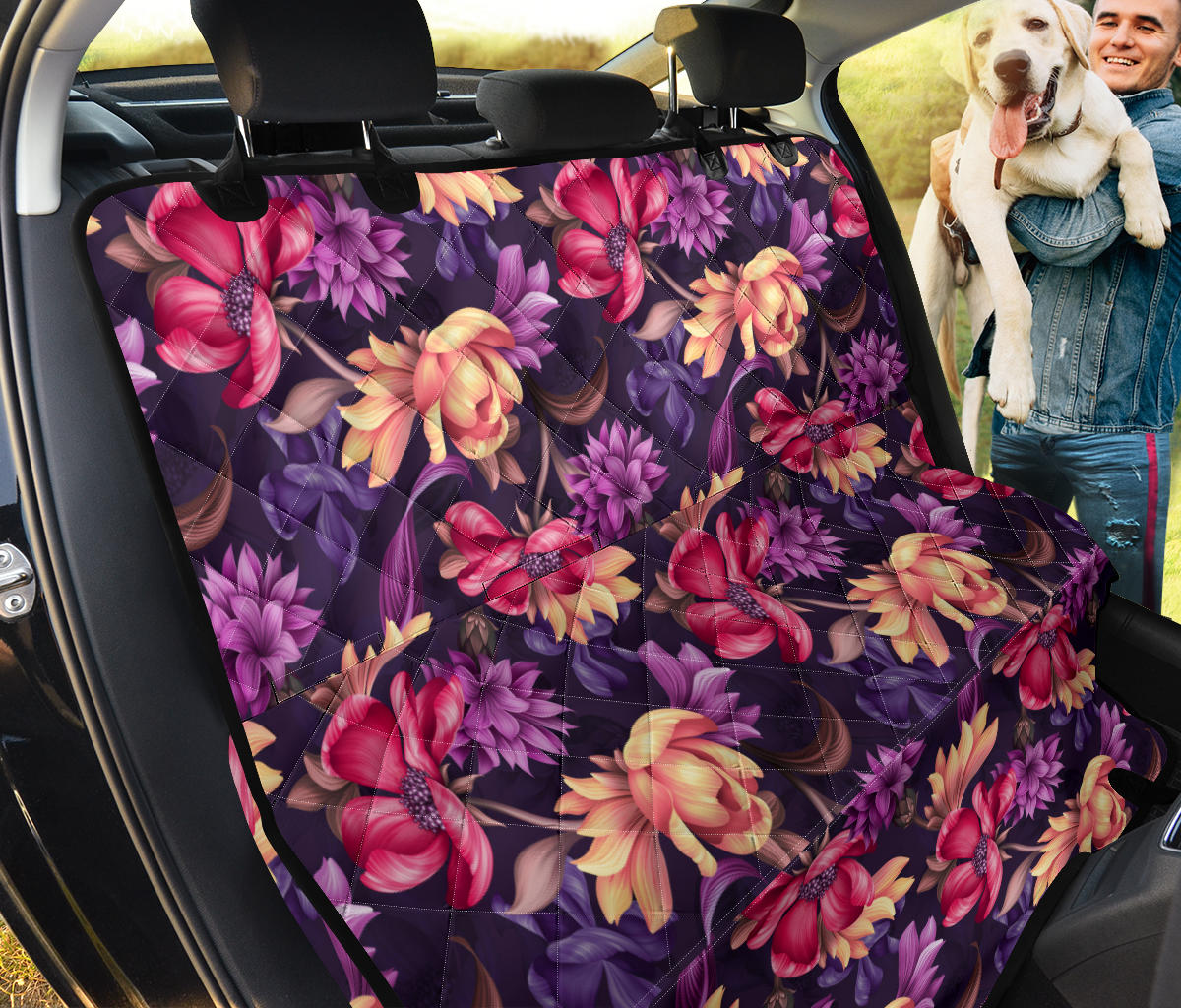 Colorful Flowers Car Back Seat Pet Cover
