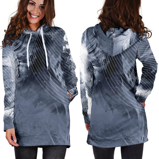 Grey Abstract Feathers Womens Hoodie Dress