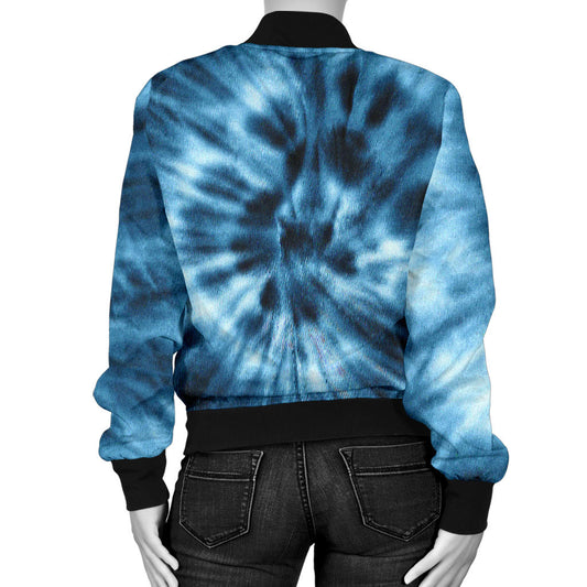 Womens Blue Tie Dye Grunge Bomber Jacket