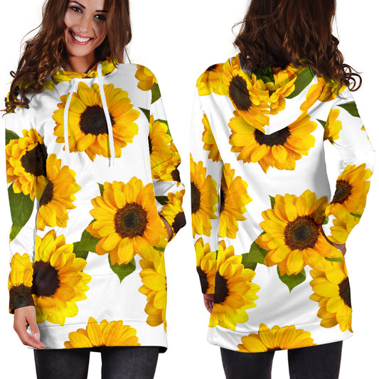 Sunflowers White Womens Hoodie Dress