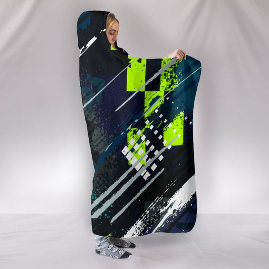 Dark Grey & Yellow Abstract Art Hooded Blanket
