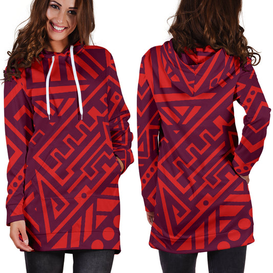 Red Tribal Womens Hoodie Dress