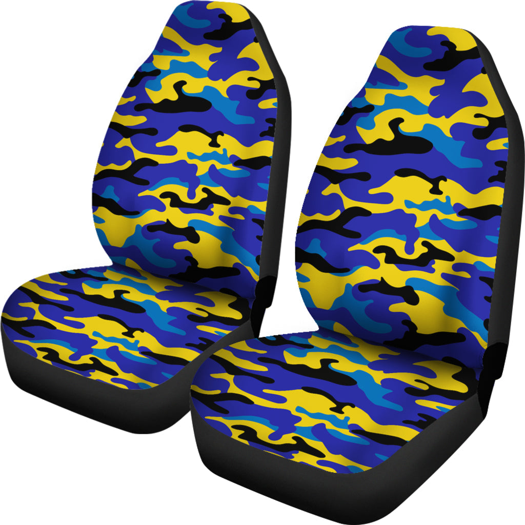 Yellow and Blue Camouflage Printed Car Seat Covers