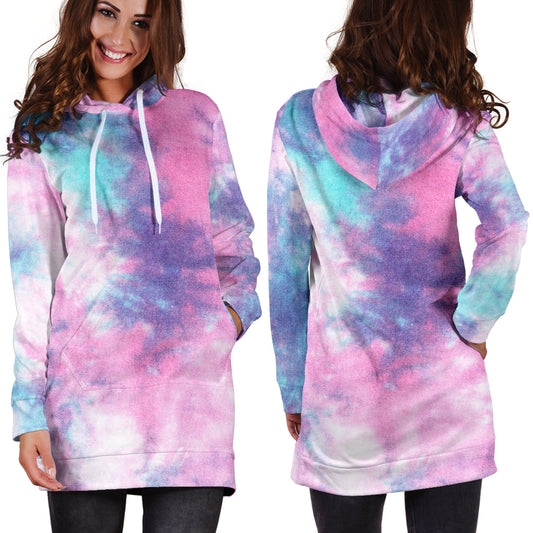 Blue & Pink Cotton Candy Tie Dye Hoodie Dress