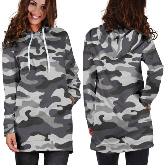 Grey Camouflage Womens Hoodie Dress