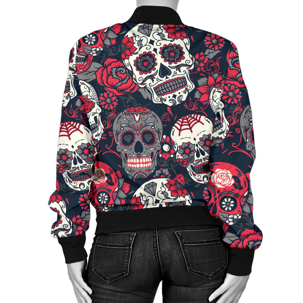 Womens Sugar Skulls & Roses Bomer Jacket