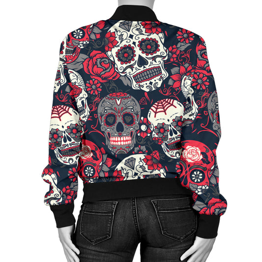 Womens Sugar Skulls & Roses Bomer Jacket