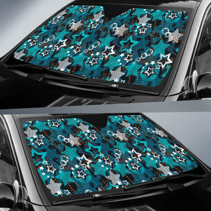 Turquoise Stars Car Sun Shade
