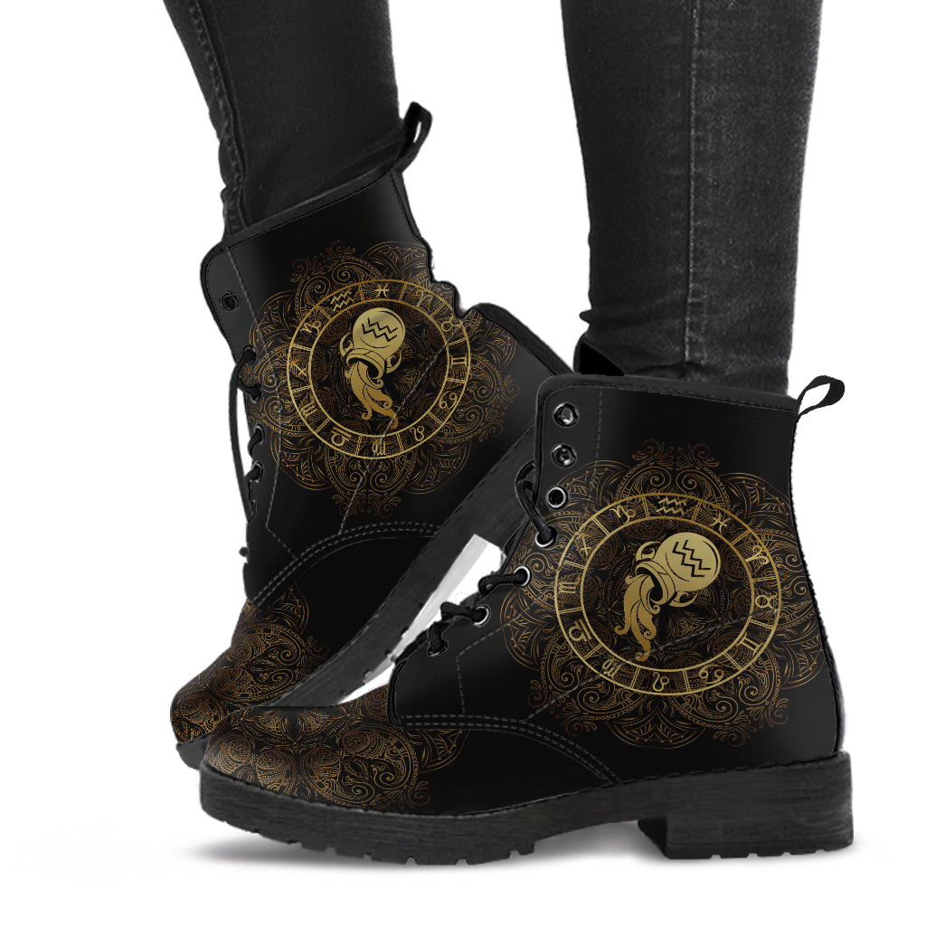 Black & Gold Aquarius Zodiac Boots