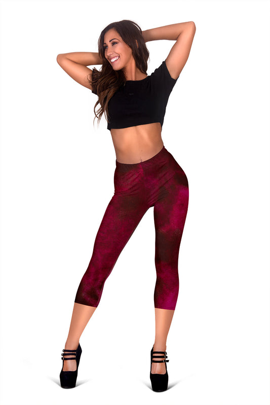 Red Tie Dye Grunge Capri Leggings