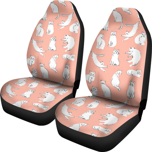 White Persian Cat Pattern Print Car Seat Covers-Free Shipping