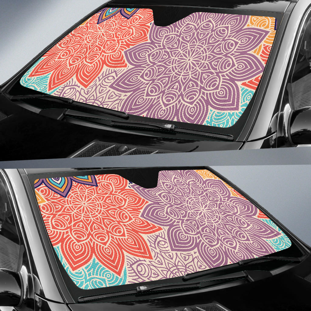 Colorful Floral Mandalas Car Sun Shades