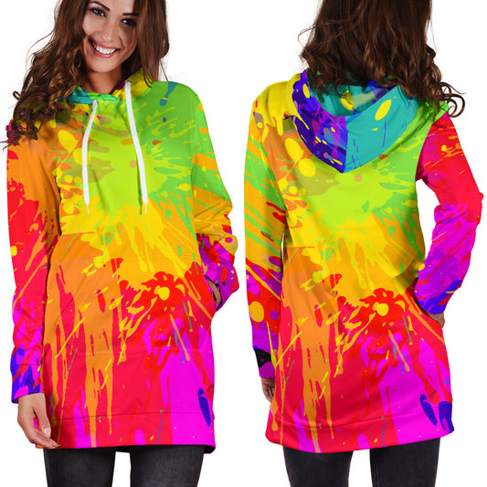 Colorful Paint Splatter Womens Hoodie Dress