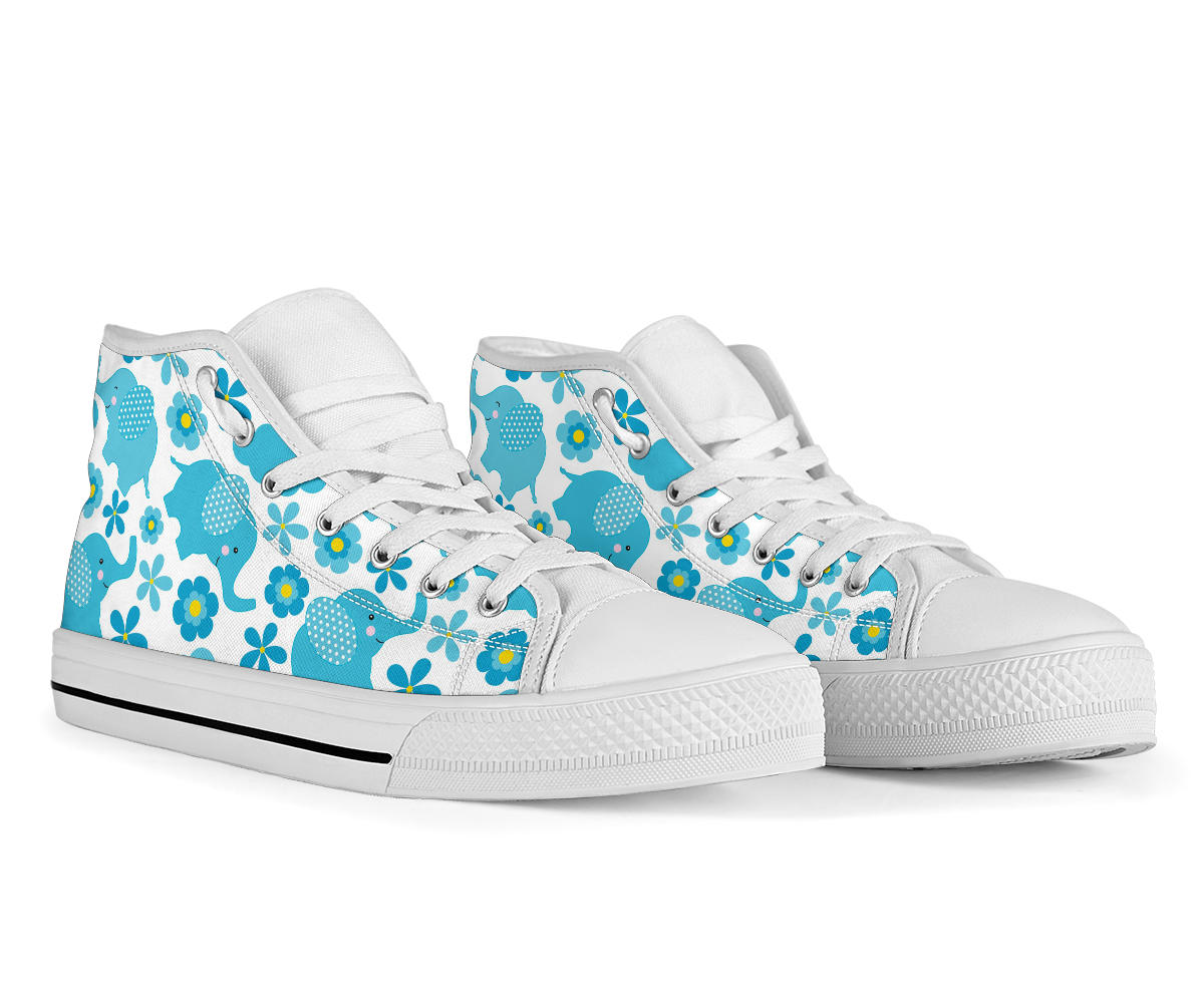 Floral elephant high-top shoes, front view