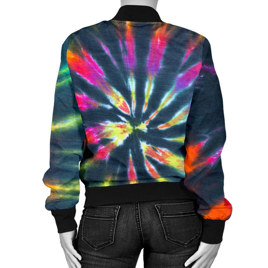 Womens Colorful Neon Tie Dye Bomber Jacket