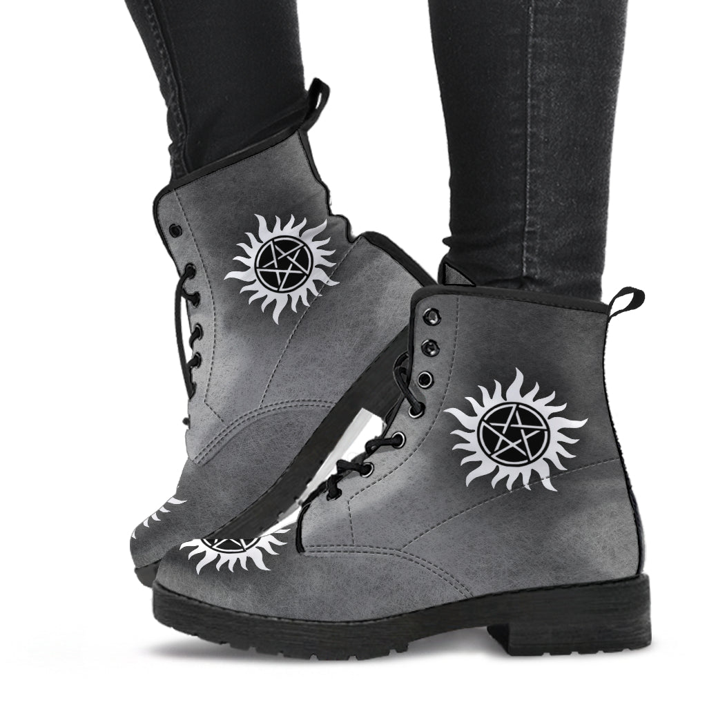 Custom Design Supernatural Shoes, Printed Custom Shoes, Women's Boots, Vegan Leather Combat Boots, Classic Boot, Lace Up Boot , Casual Boots Women