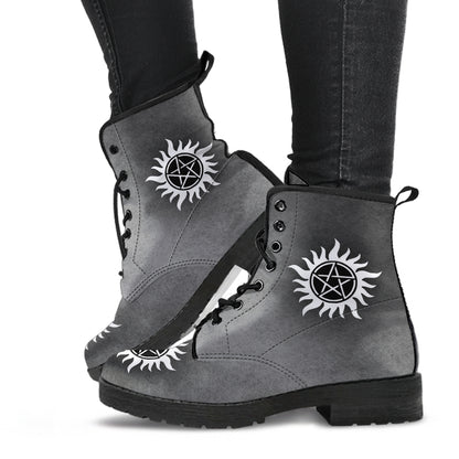 Custom Design Supernatural Shoes, Printed Custom Shoes, Women's Boots, Vegan Leather Combat Boots, Classic Boot, Lace Up Boot , Casual Boots Women