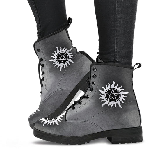 Custom Design Supernatural Shoes, Printed Custom Shoes, Women's Boots, Vegan Leather Combat Boots, Classic Boot, Lace Up Boot , Casual Boots Women