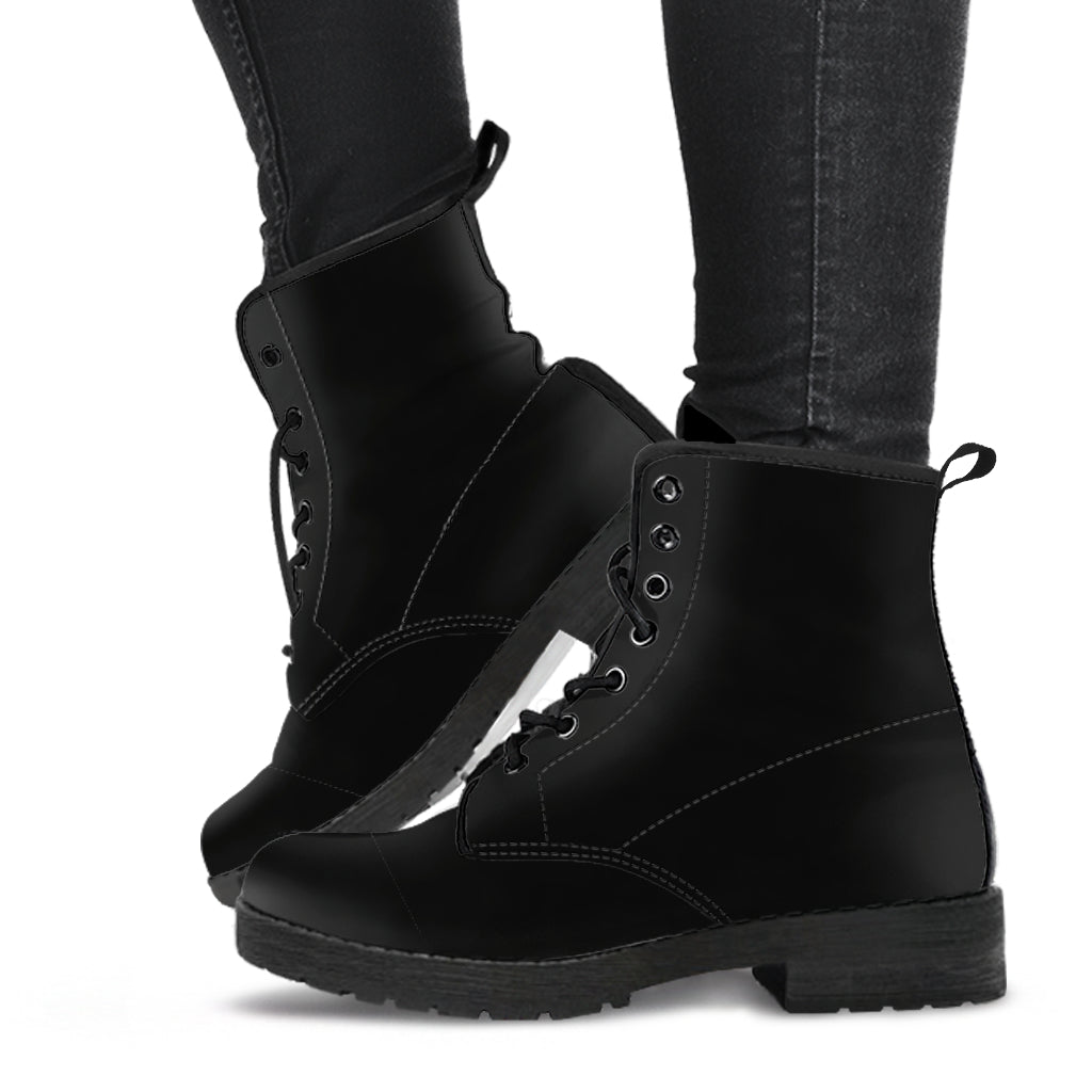 Custom All Black Boots, Printed Custom Shoes, Women's Boots, Vegan Leather Combat Boots, Classic Boot, Lace Up Boot , Casual Boots Women