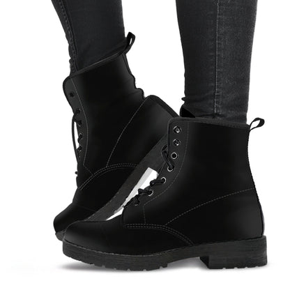 Custom All Black Boots, Printed Custom Shoes, Women's Boots, Vegan Leather Combat Boots, Classic Boot, Lace Up Boot , Casual Boots Women