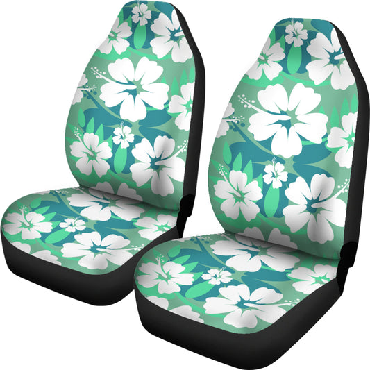 Light Green Teal Aloha Flowers Car Seat Covers