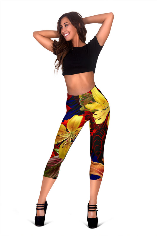 Colorful Flowers Capri Leggings