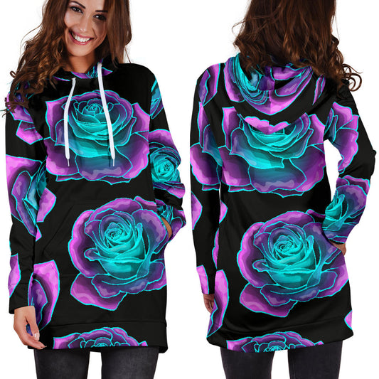 Neon Roses Womens Hoodie Dress