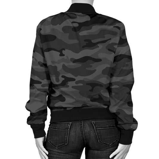 Womens Dark Grey Camouflage Bomber Jacket