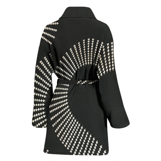 Womens Black & White Curls Bath Robe