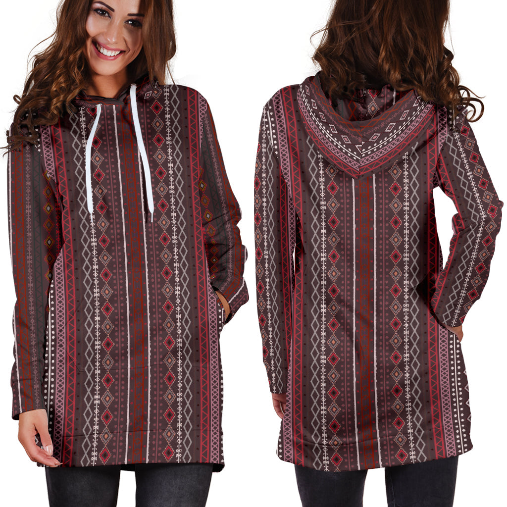 Red Boho Stripes Womens Hoodie Dress