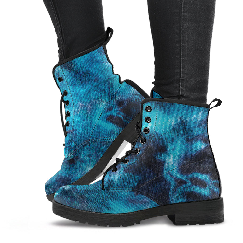 Bold Turquoise Womans Boots, Fashion Combat Boots, Vegan Leather Boots, Custom Shoes, Custom Boots, Cool Shoes