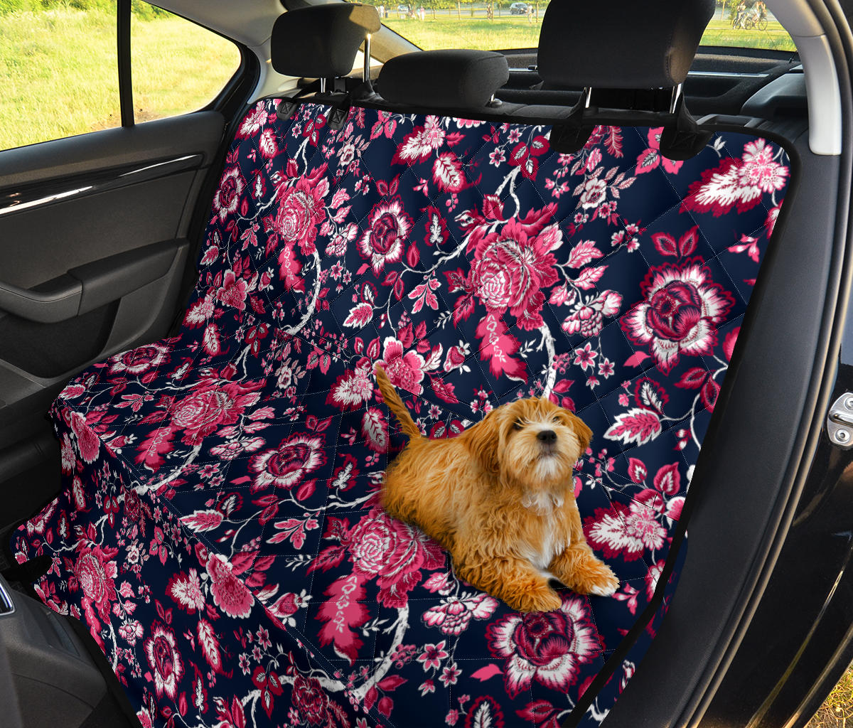 Pink Red Flowers Car Back Seat Pet Cover