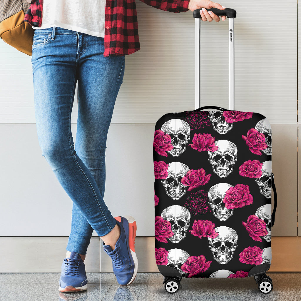 Pink Floral Skull - Luggage Covers