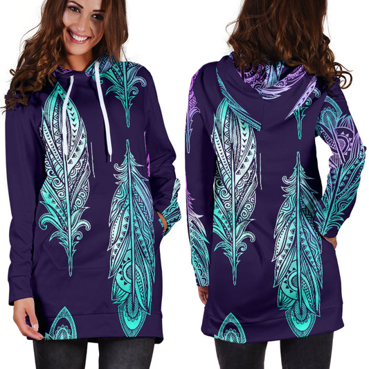 Neon Feathers Womens Hoodie Dress