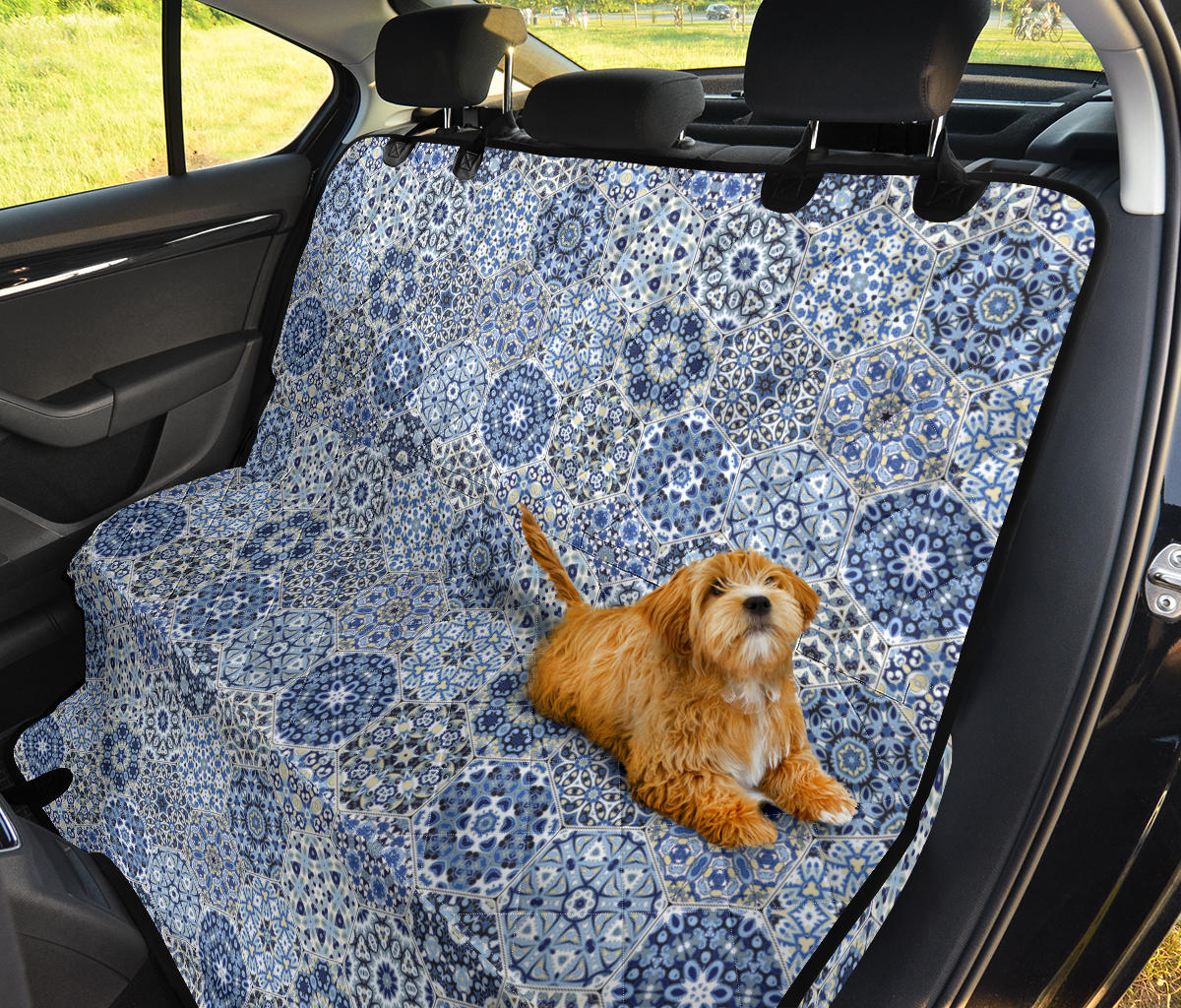 Blue Mandalas Honeycomb Car Back Seat Pet Cover