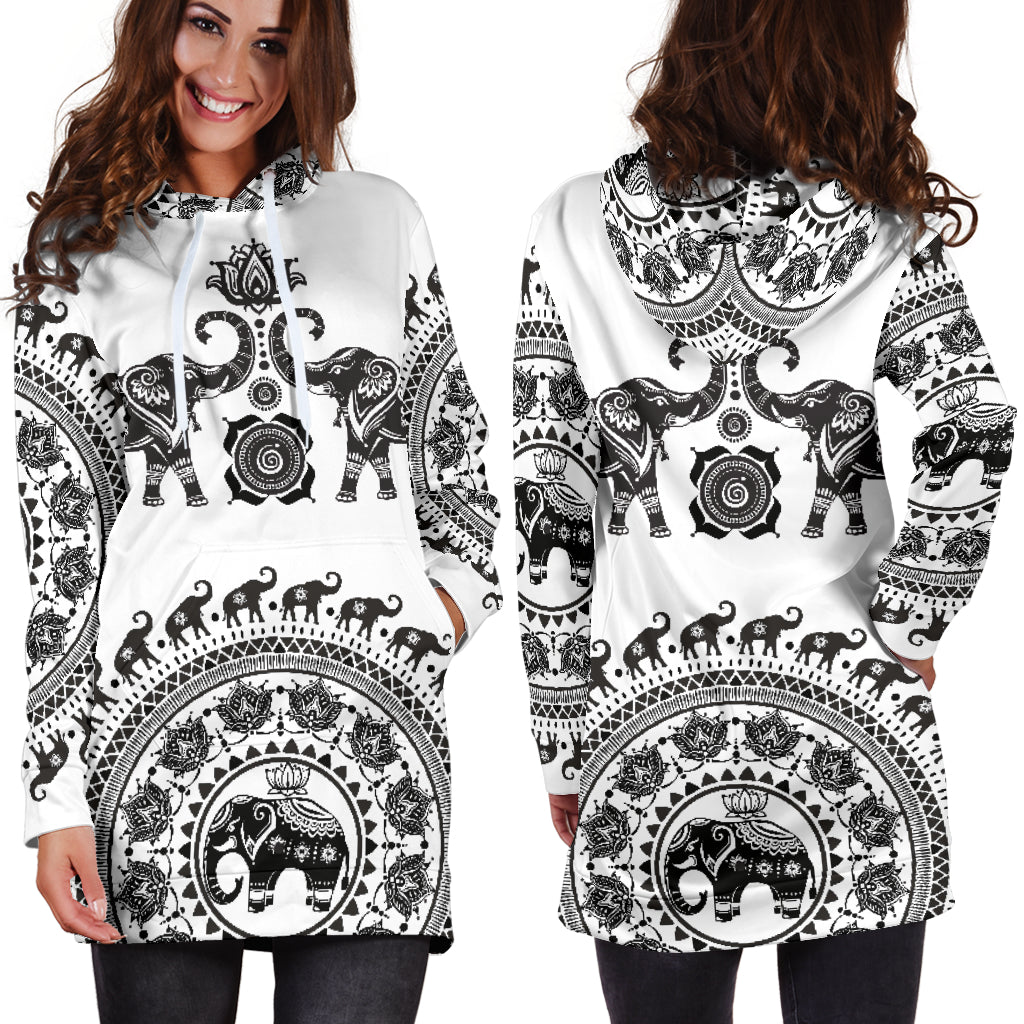 White Twin Elephants - Hoodie Dress