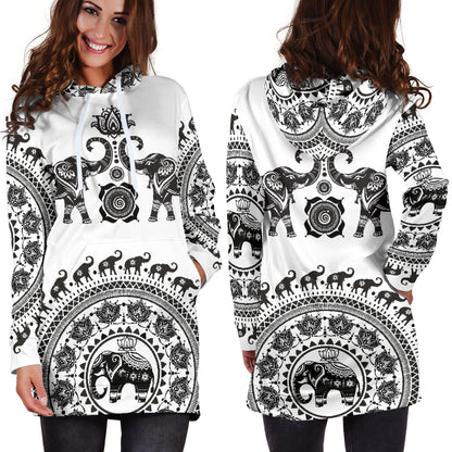 White Twin Elephants - Hoodie Dress