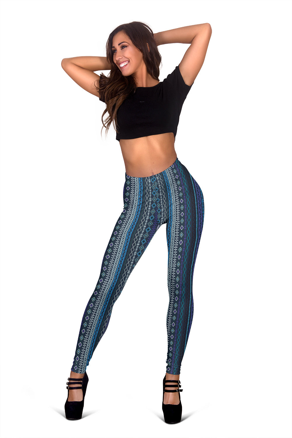 Blue Boho Stripes Leggings