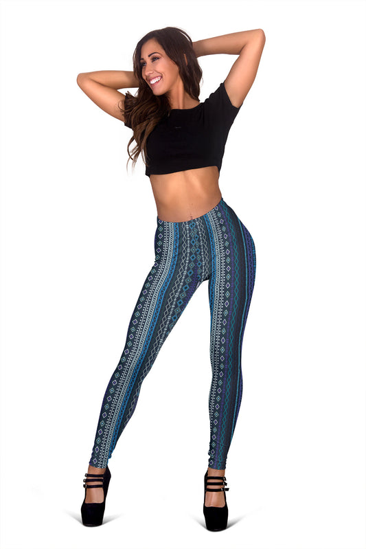 Blue Boho Stripes Leggings