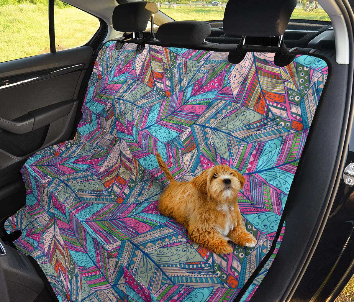 Colorful Feathers Car Back Seat Pet Cover