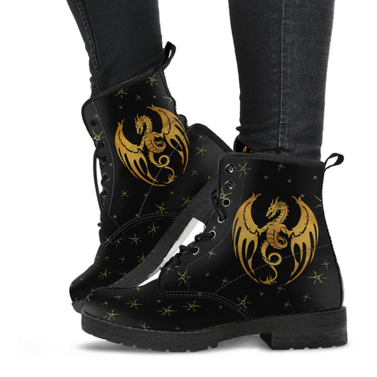 Black Dragon Boots Fashion Combat Boots, Vegan Leather Boots, Custom Shoes, Custom Boots, Cool Shoes