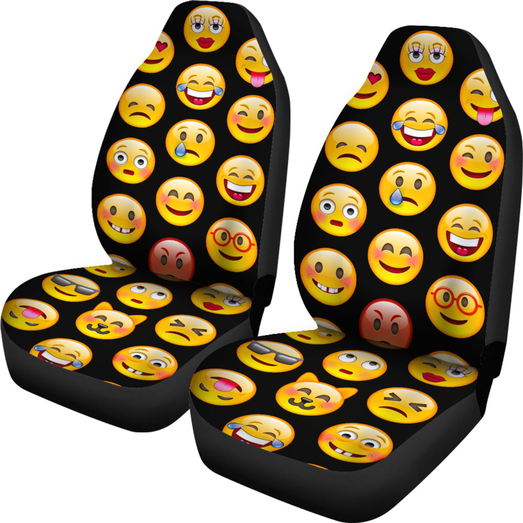 Black Emoji Pattern Printed Car Seat Covers