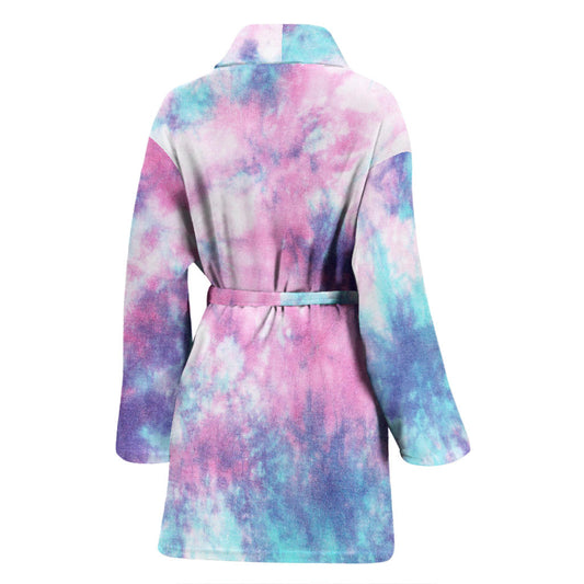 Womens Blue & Pink Cotton Candy Tie Dye Bath Robe