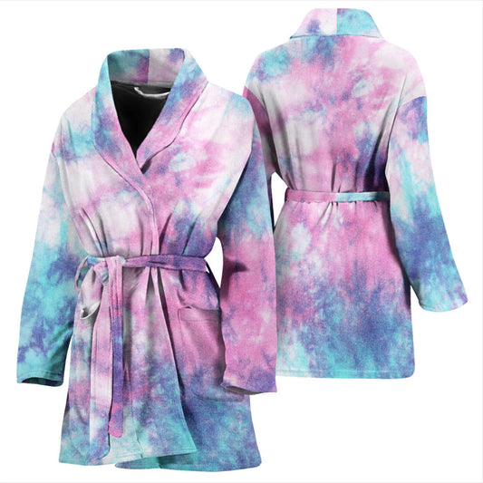 Womens Blue & Pink Cotton Candy Tie Dye Bath Robe