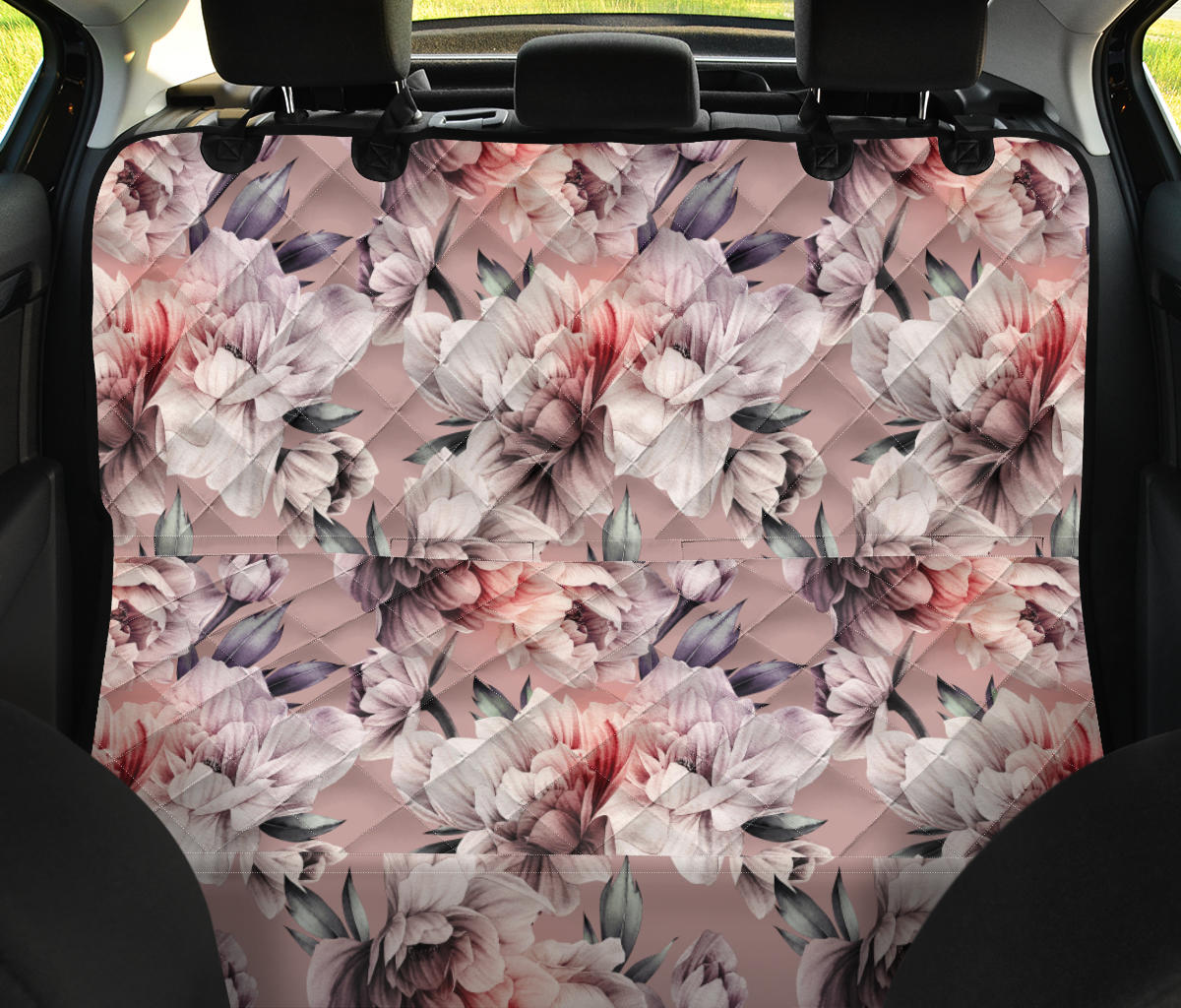Pink Floral Car Back Seat Pet Cover